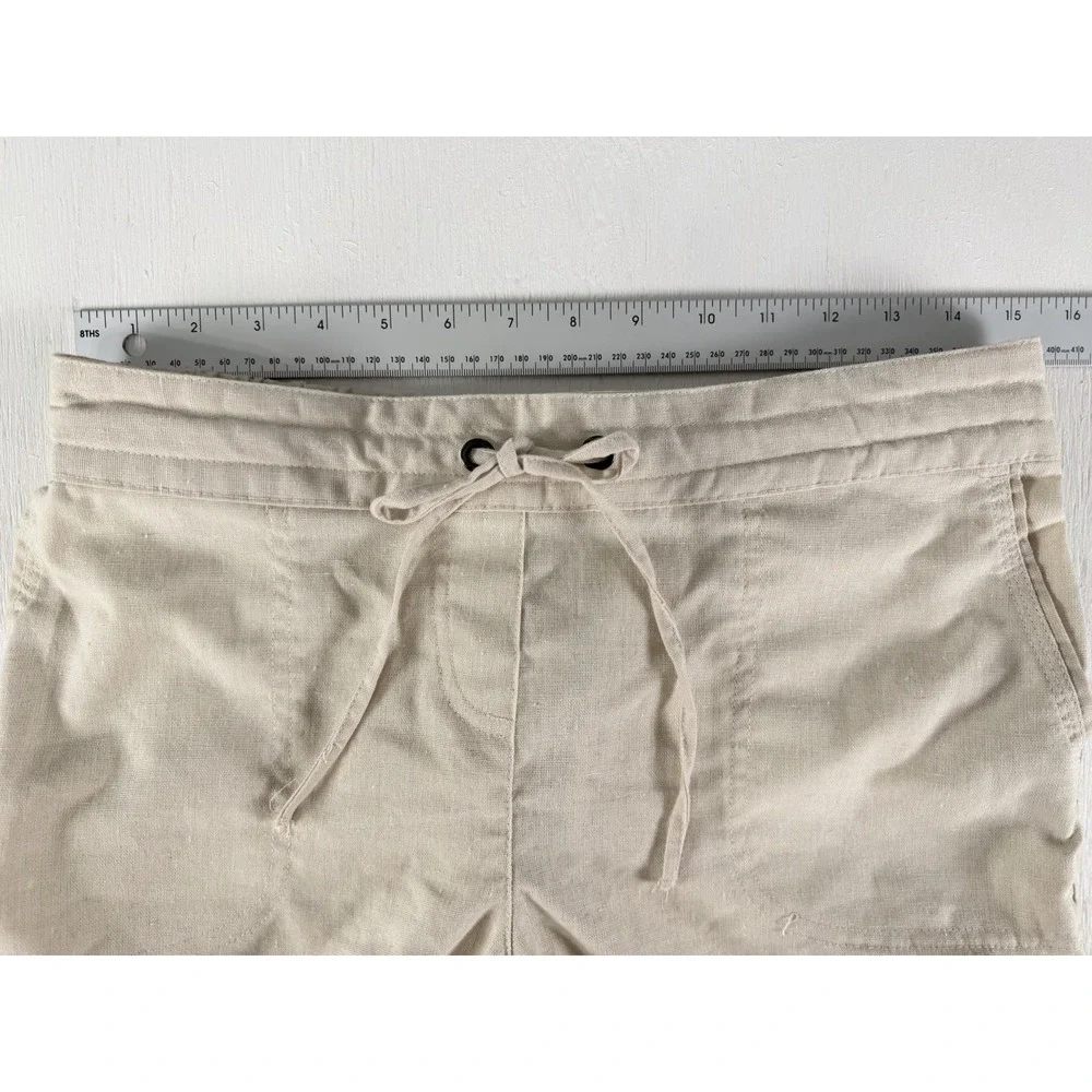 Per Se Shorts Ivory Tan‎ Linen Blend Women's Size Small Tie Elastic Coastal